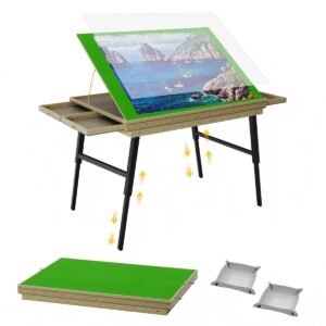 Large Puzzle Board & Puzzle Table with Folding Legs and Drawers 36″ × 26″ Tilt Tabletop for 1500 Piece Puzzle Board, Portable Ergonomic Puzzle Table for Family Bonding & Cognitive Therapy