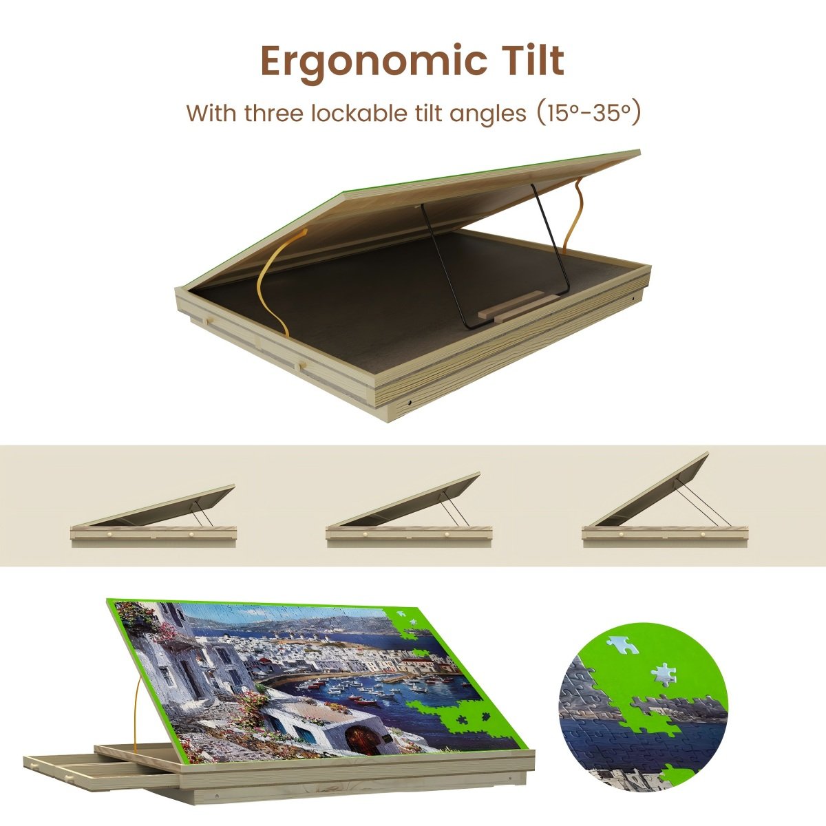 Large Puzzle Board & Puzzle Table with Folding Legs and Drawers 36″ × 26″ Tilt Tabletop for 1500 Piece Puzzle Board, Portable Ergonomic Puzzle Table for Family Bonding & Cognitive Therapy - Image 4