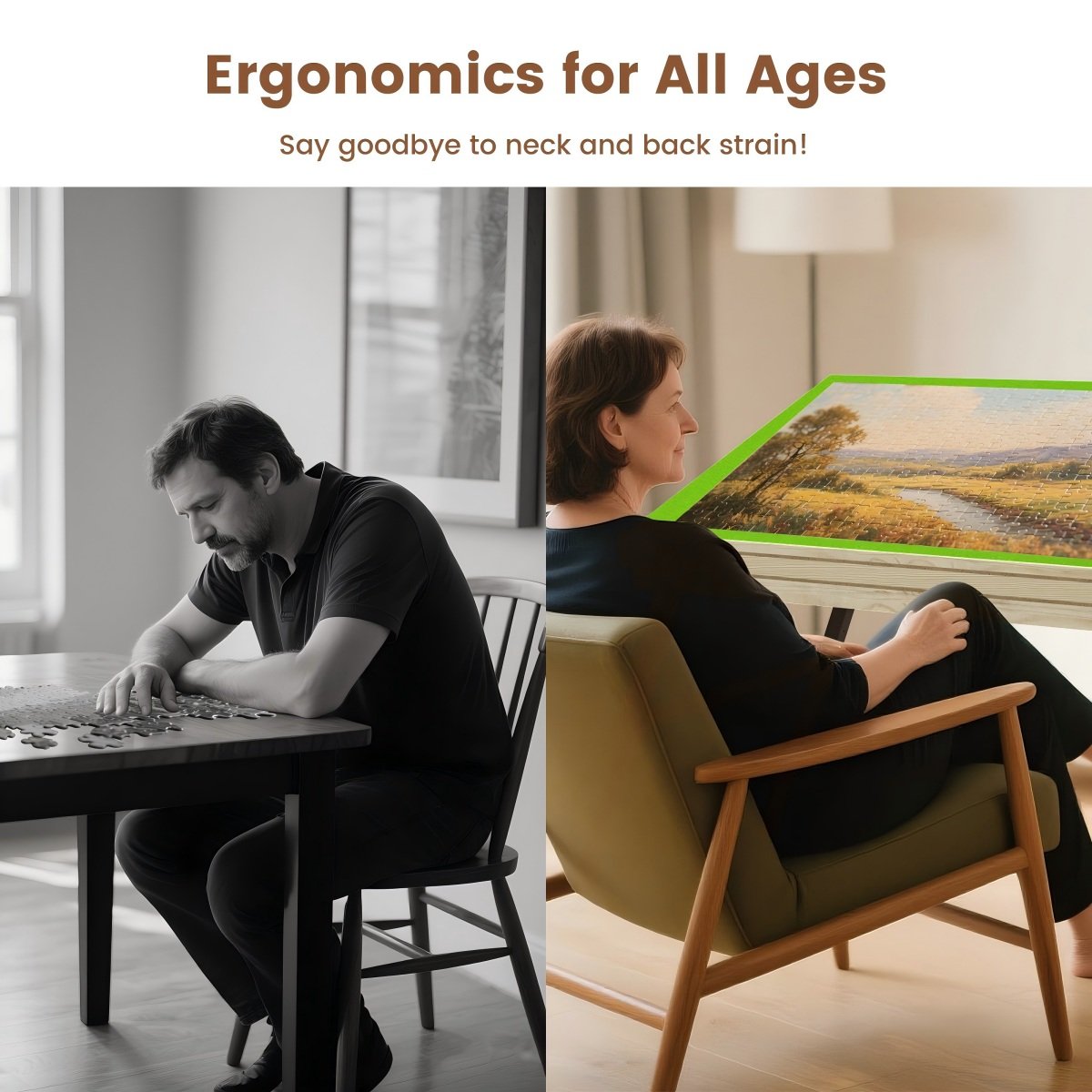 Large Puzzle Board & Puzzle Table with Folding Legs and Drawers 36″ × 26″ Tilt Tabletop for 1500 Piece Puzzle Board, Portable Ergonomic Puzzle Table for Family Bonding & Cognitive Therapy - Image 6